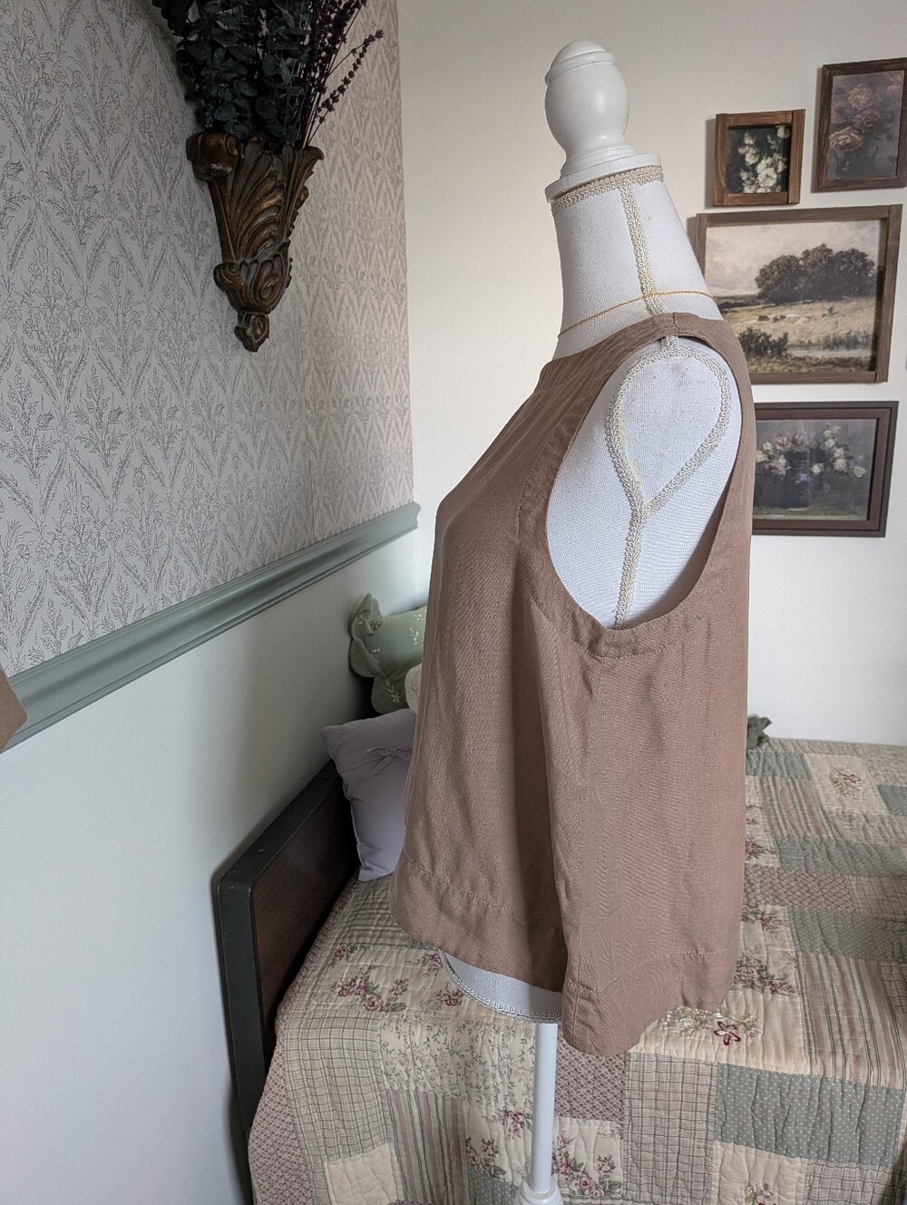 Haven Well Within Tencel Linen Sleeveless Tank Top Taupe M Minimalist - Picture 3 of 8